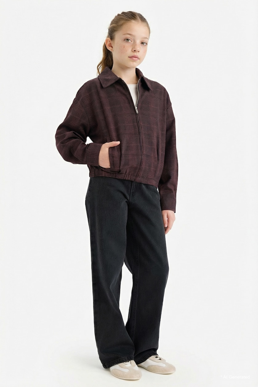 GIRLS & TEENS Brown Girl Velvet Zip-Up Jacket