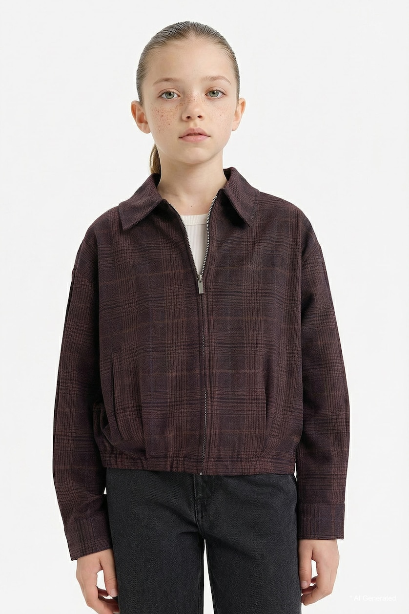 GIRLS & TEENS Brown Girl Velvet Zip-Up Jacket