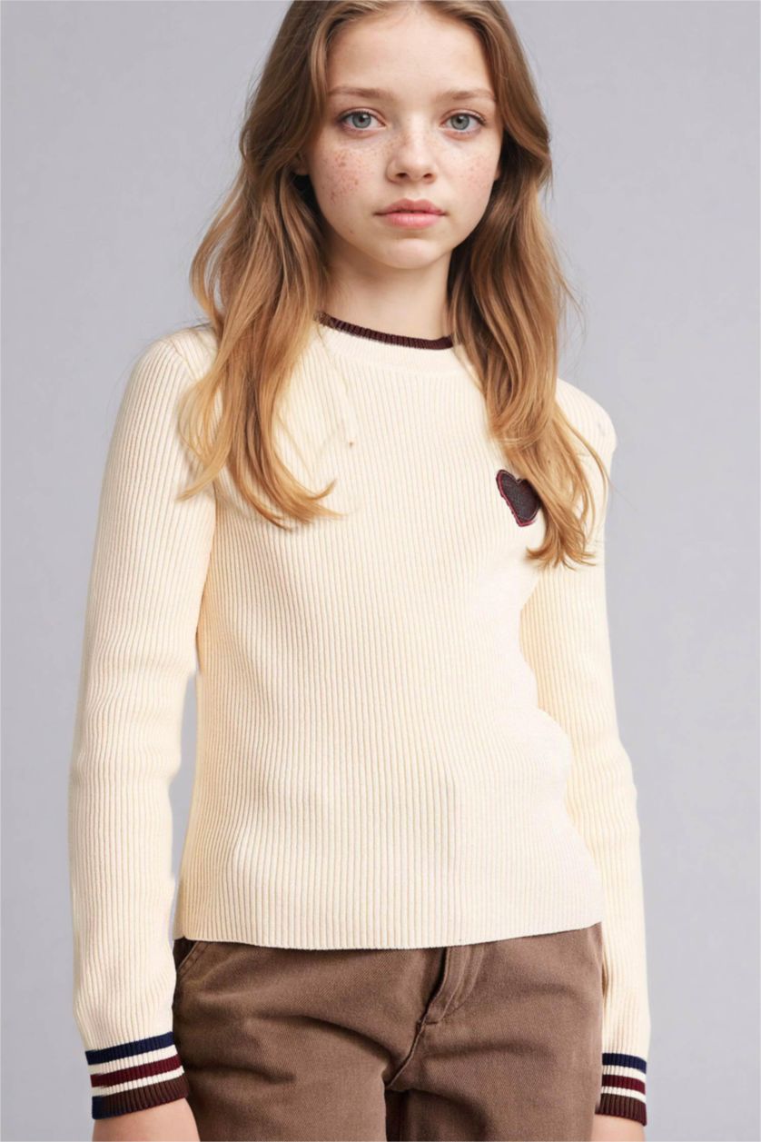 بناتي بيج فاتح بلوفر تريكو مطرزة قصة عادية بناتي