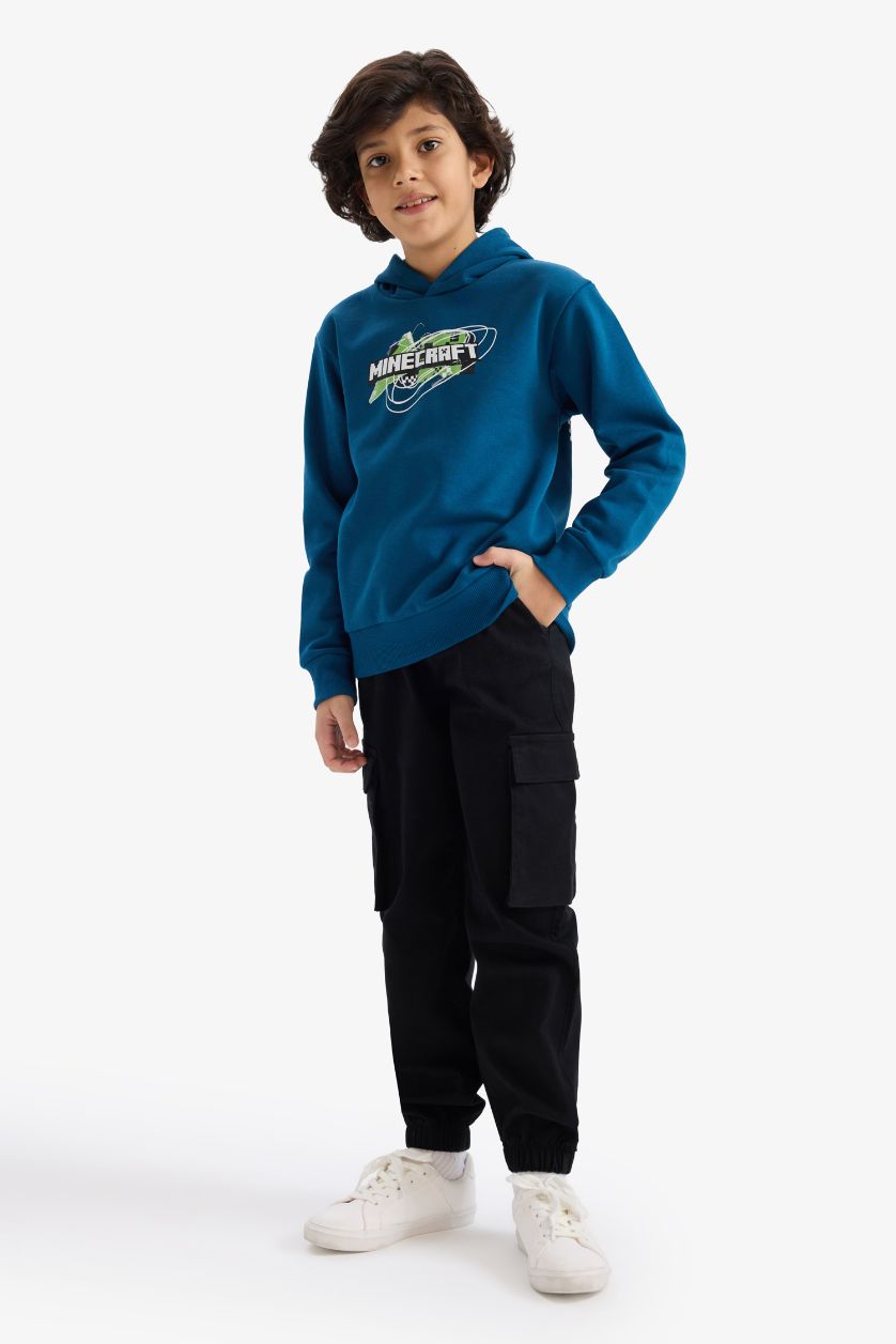 Erkek Çocuk - Genç Erkek İndigo Minecraft Kapüşonlu Sweatshirt Erkek Çocuk