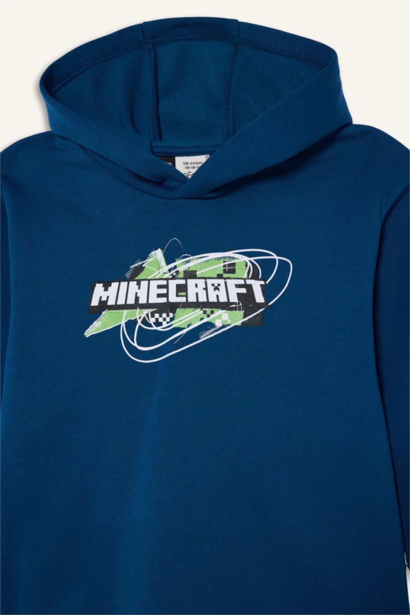 Erkek Çocuk - Genç Erkek İndigo Minecraft Kapüşonlu Sweatshirt Erkek Çocuk