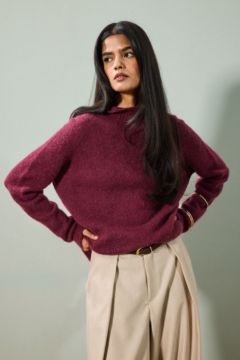 Woman Purple Regular Fit Turtleneck Knitwear Pullover