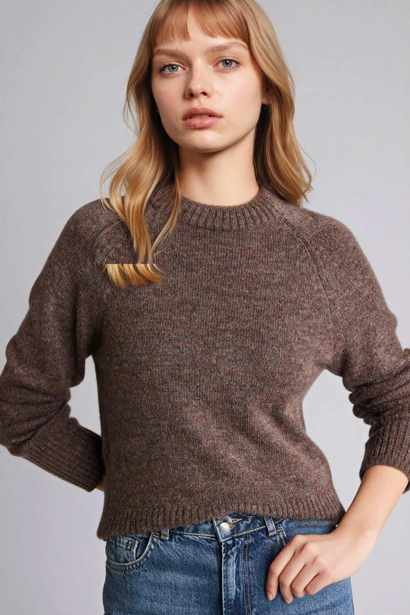 Kadın Kahve Regular Fıt Bisiklet Yaka Kazak