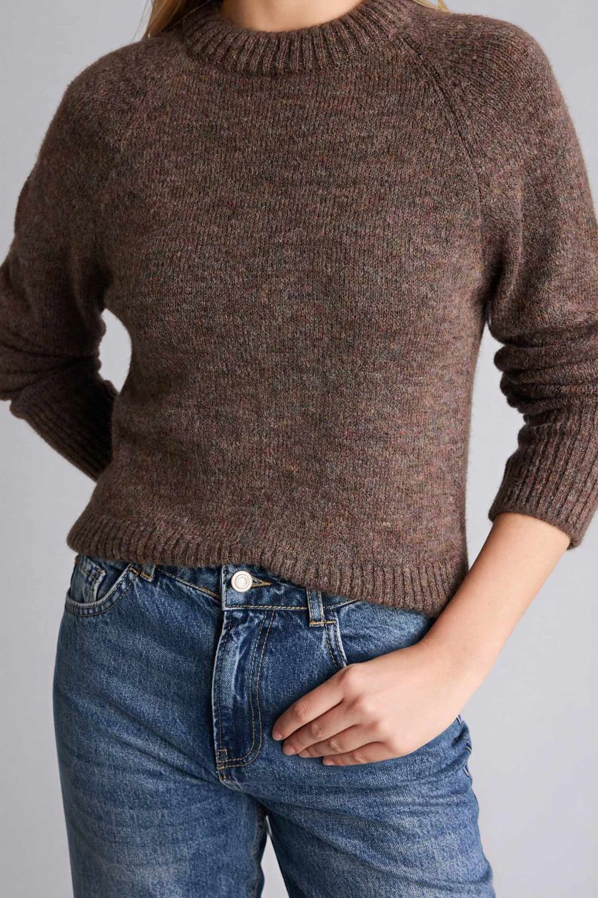 Kadın Kahve Regular Fıt Bisiklet Yaka Kazak