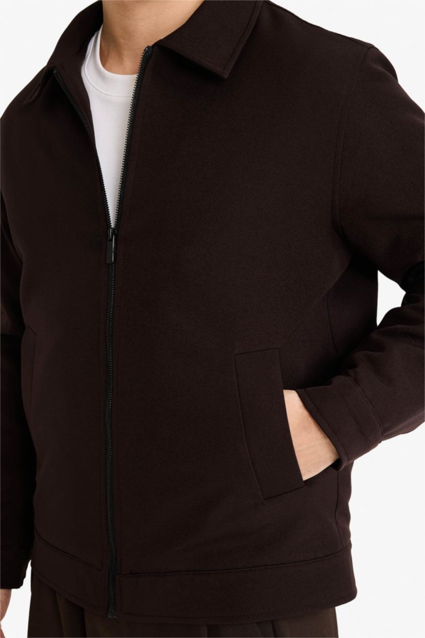 MAN Brown Regular Fit Shirt Collar Lined Zippered Jacket