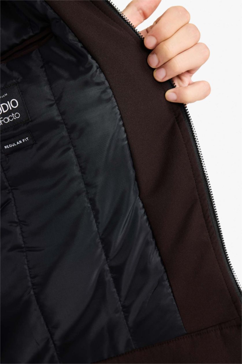 MAN Brown Regular Fit Shirt Collar Lined Zippered Jacket