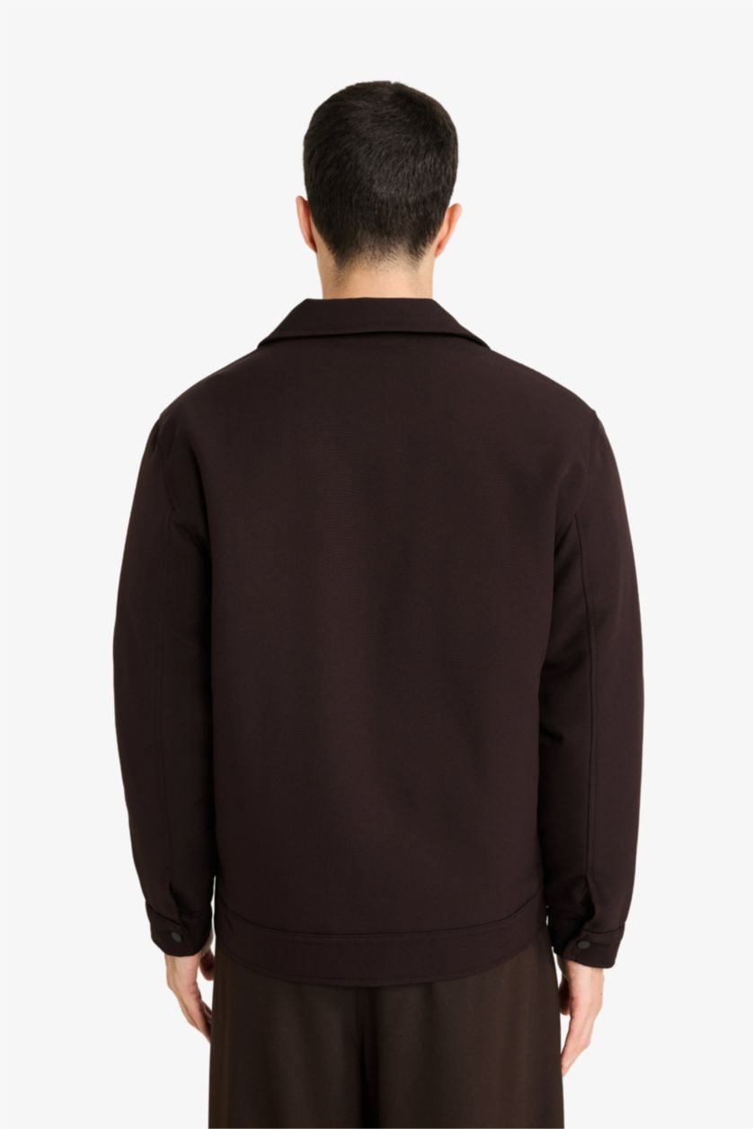 MAN Brown Regular Fit Shirt Collar Lined Zippered Jacket