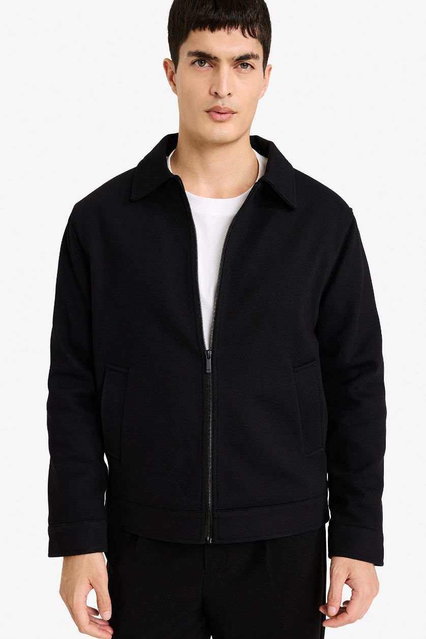 MAN Black Regular Fit Shirt Collar Lined Jacket