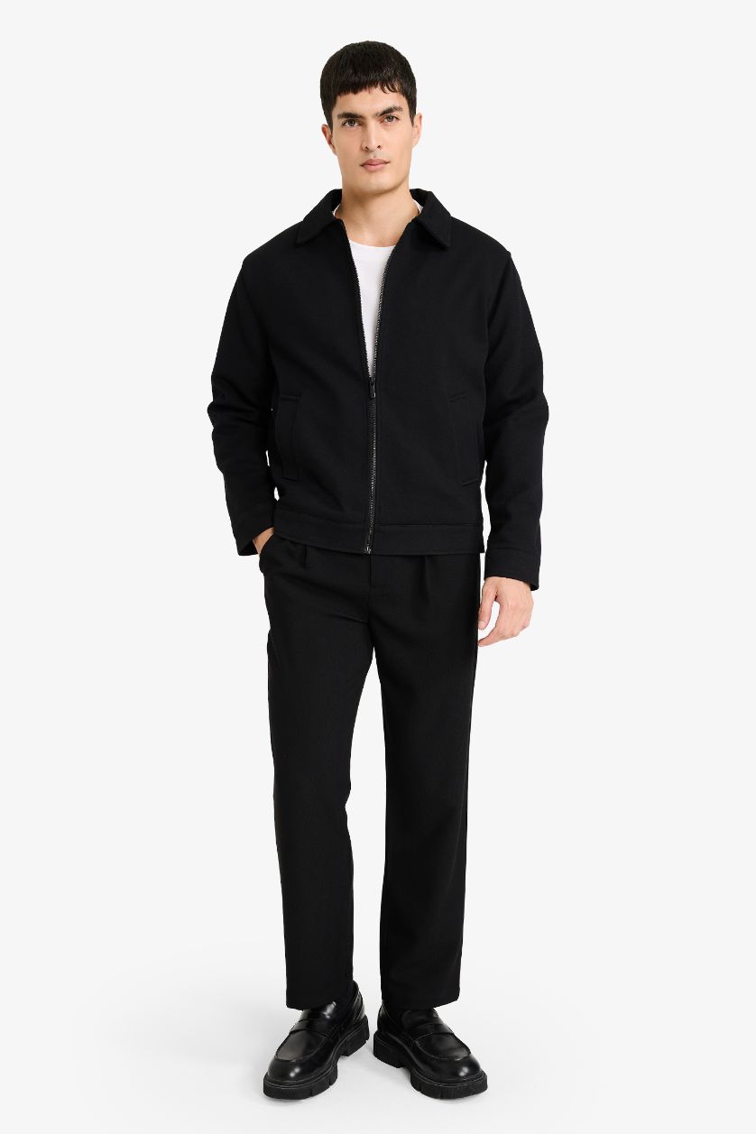 MAN Black Regular Fit Shirt Collar Lined Jacket