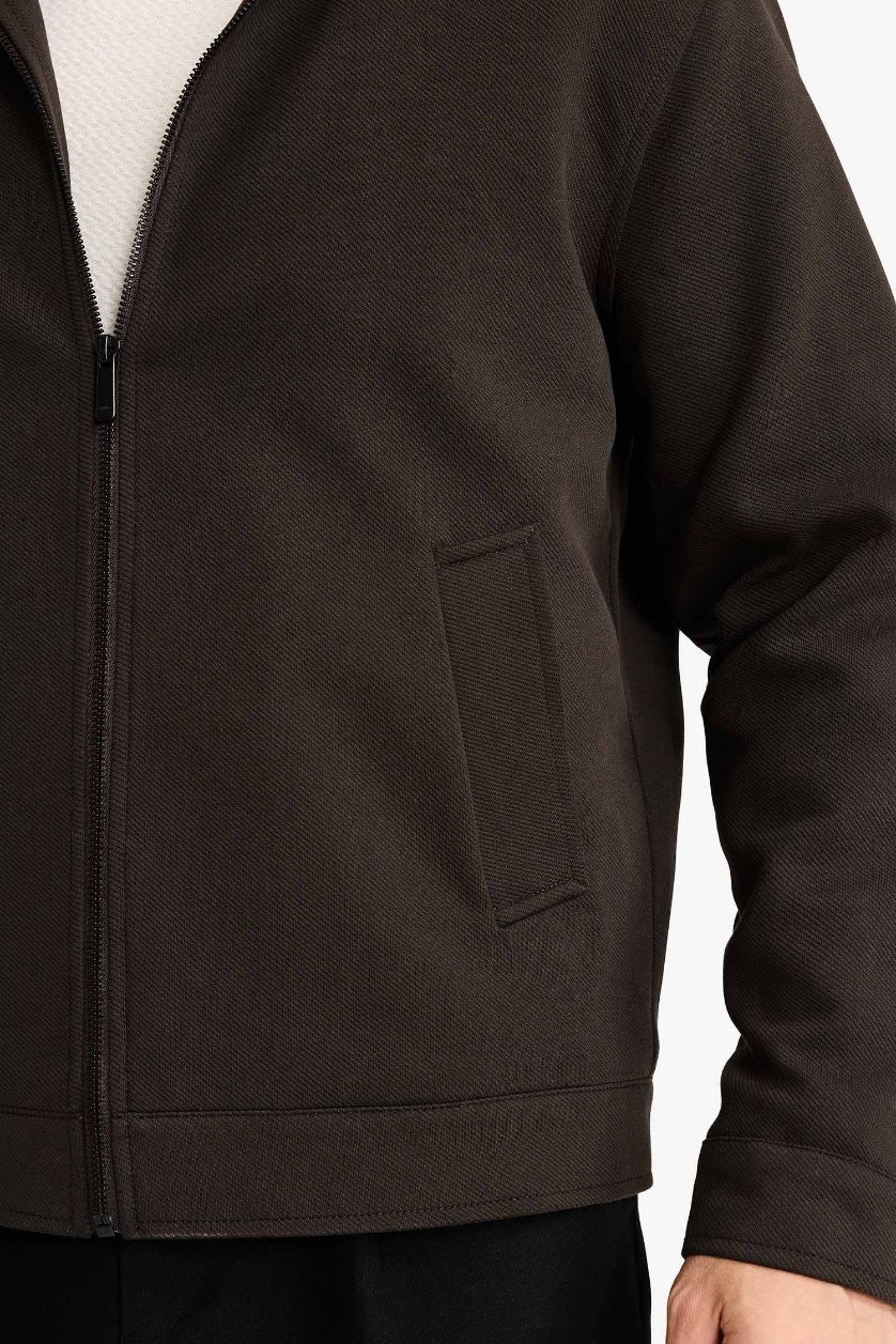 Erkek Kahve Melanj Regular Fit Fermuarlı Mont