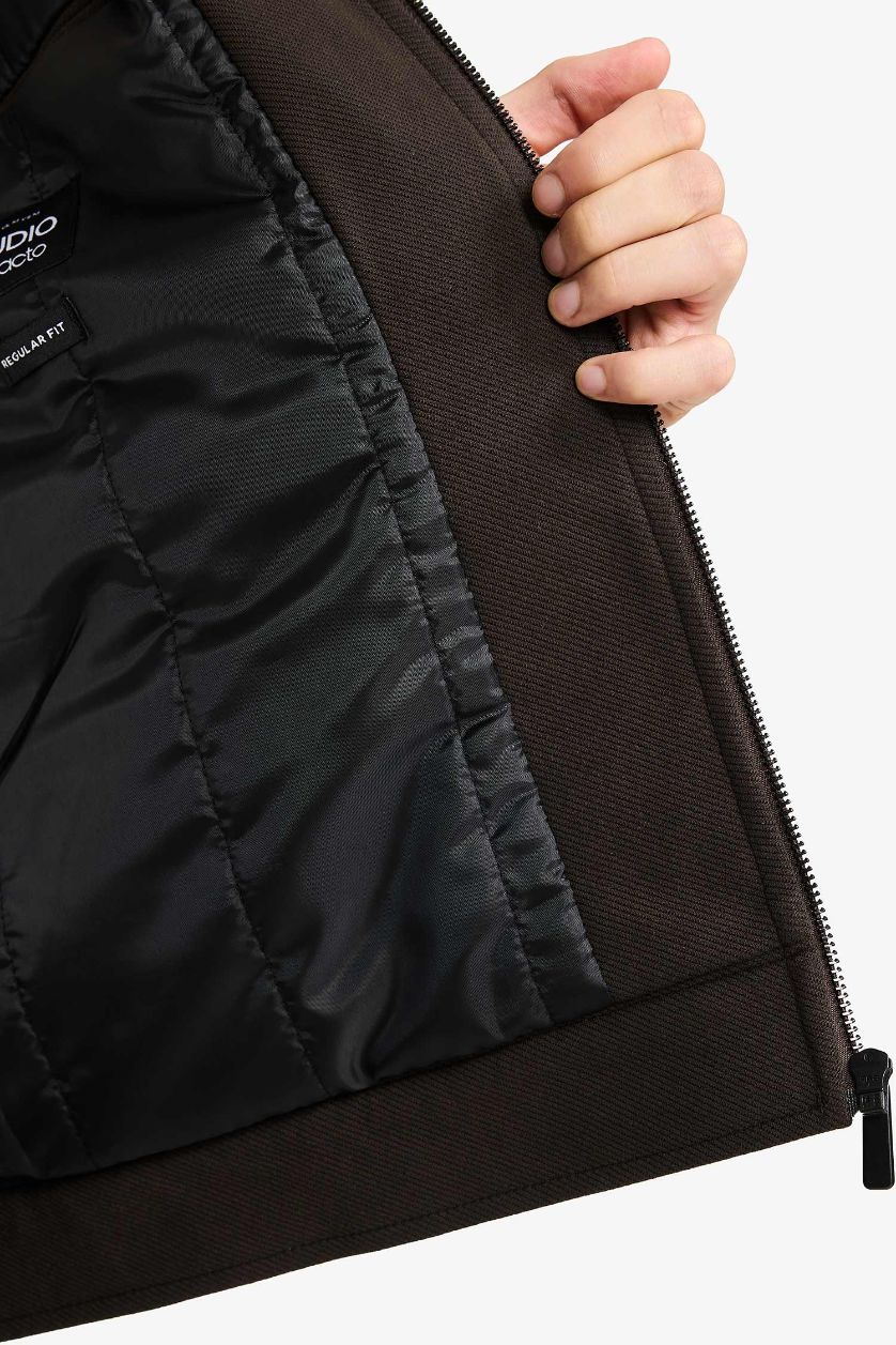 Erkek Kahve Melanj Regular Fit Fermuarlı Mont