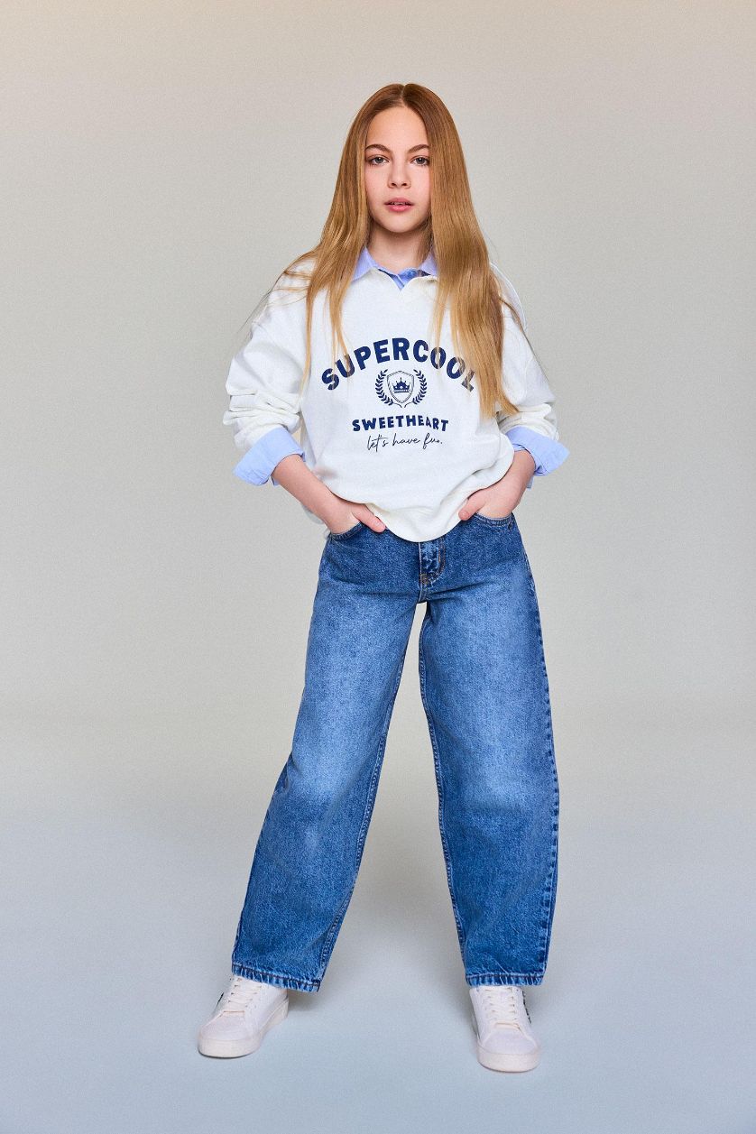 FILLES Bleu Foncé Jean large Coupe barrel pour fille