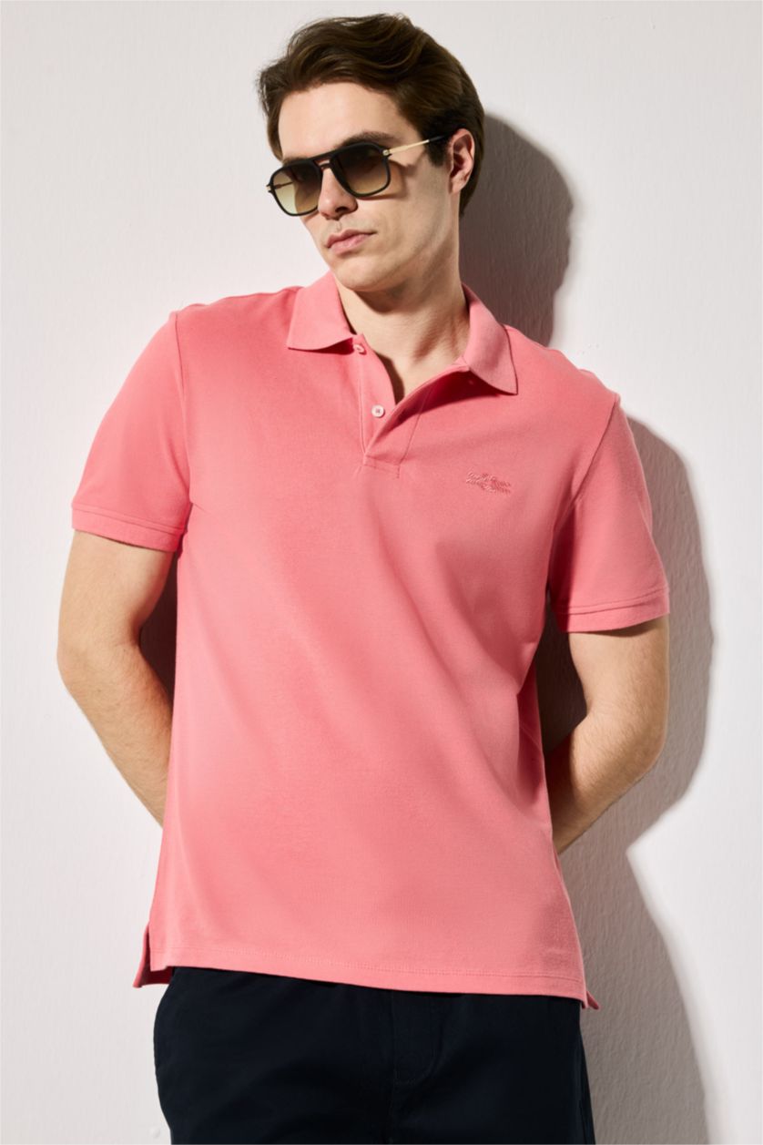 رجال مرجاني غامق Regular Fit Pique Short Sleeve Polo T-Shirt