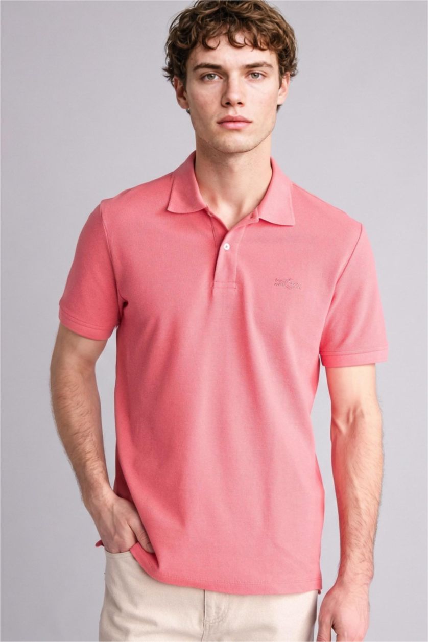 رجال مرجاني غامق Regular Fit Pique Short Sleeve Polo T-Shirt