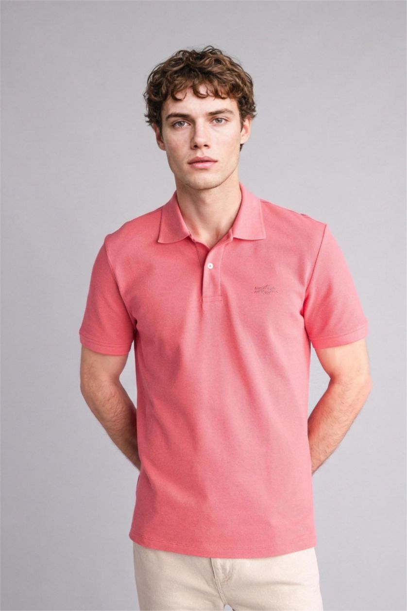 رجال مرجاني غامق Regular Fit Pique Short Sleeve Polo T-Shirt