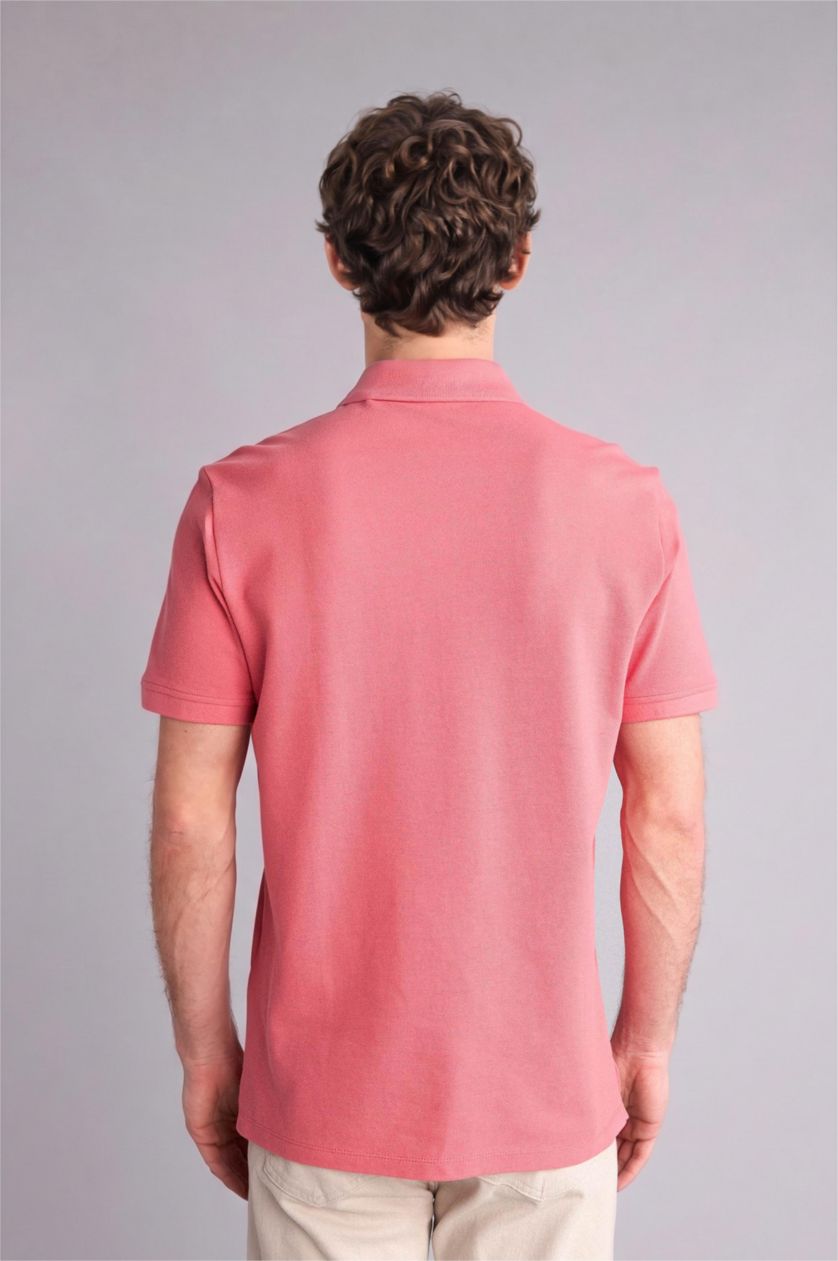 رجال مرجاني غامق Regular Fit Pique Short Sleeve Polo T-Shirt