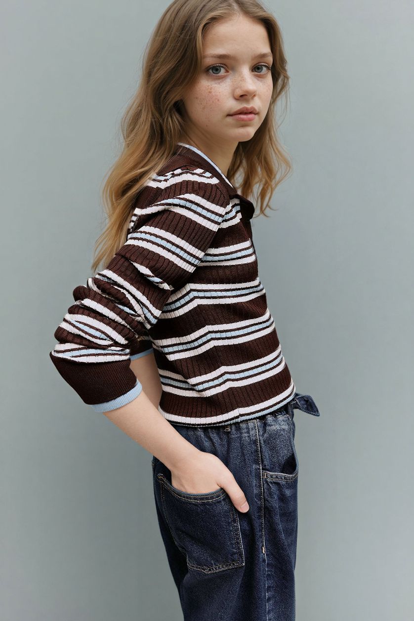 GIRLS & TEENS Brown Girl Regular Fit Polo Collar Pullover