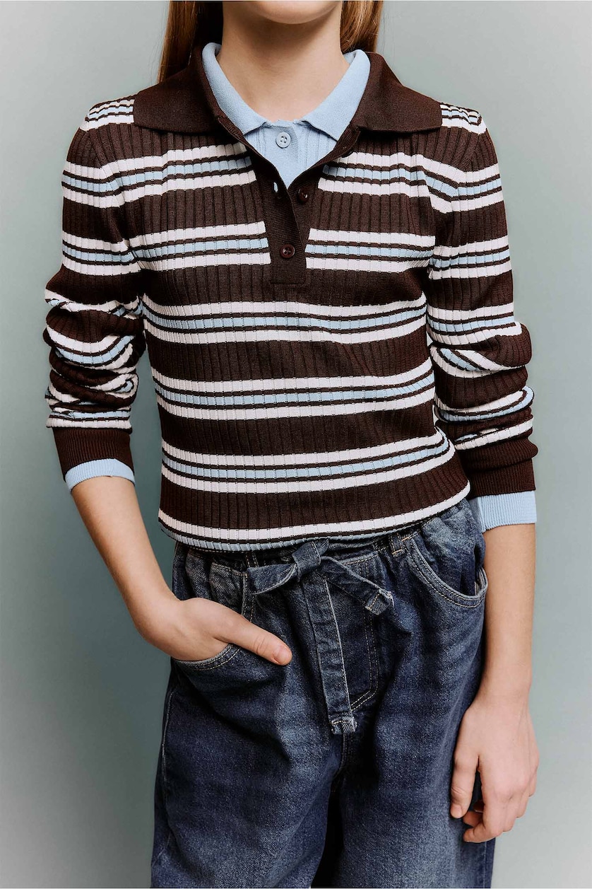 GIRLS & TEENS Brown Girl Regular Fit Polo Collar Pullover