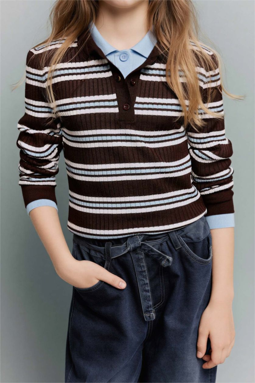 GIRLS & TEENS Brown Girl Regular Fit Polo Collar Pullover