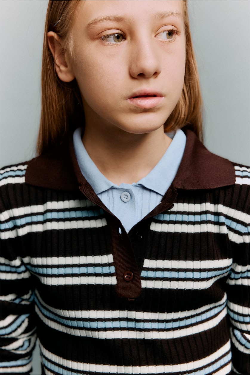 GIRLS & TEENS Brown Girl Regular Fit Polo Collar Pullover