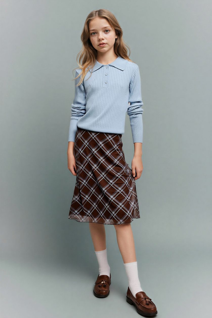 GIRLS & TEENS Light Blue Girl Regular Fit Polo Collar Pullover