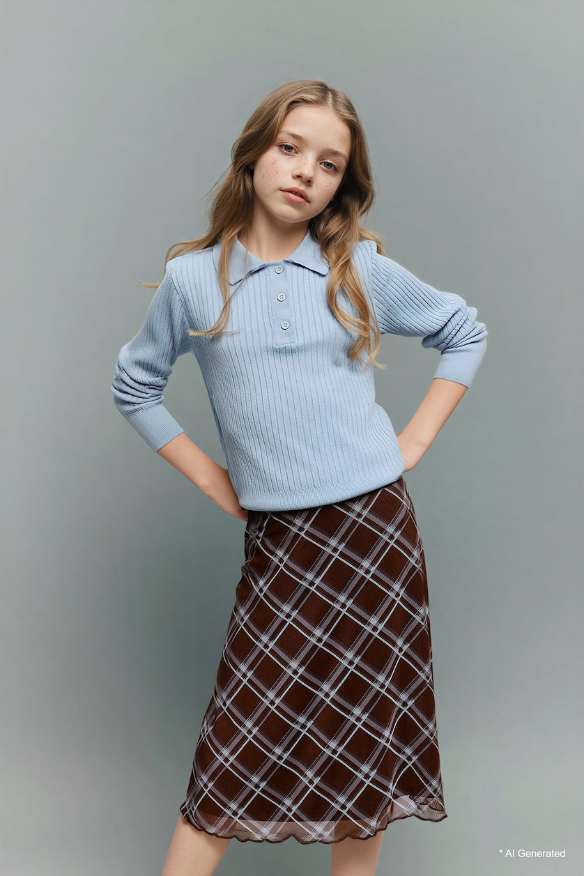 GIRLS & TEENS Light Blue Girl Regular Fit Polo Collar Pullover