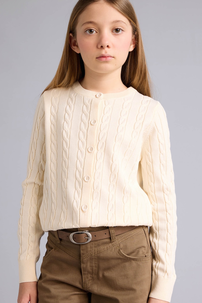 GIRLS & TEENS Ecru Regular Fit Crew Neck Cardigan