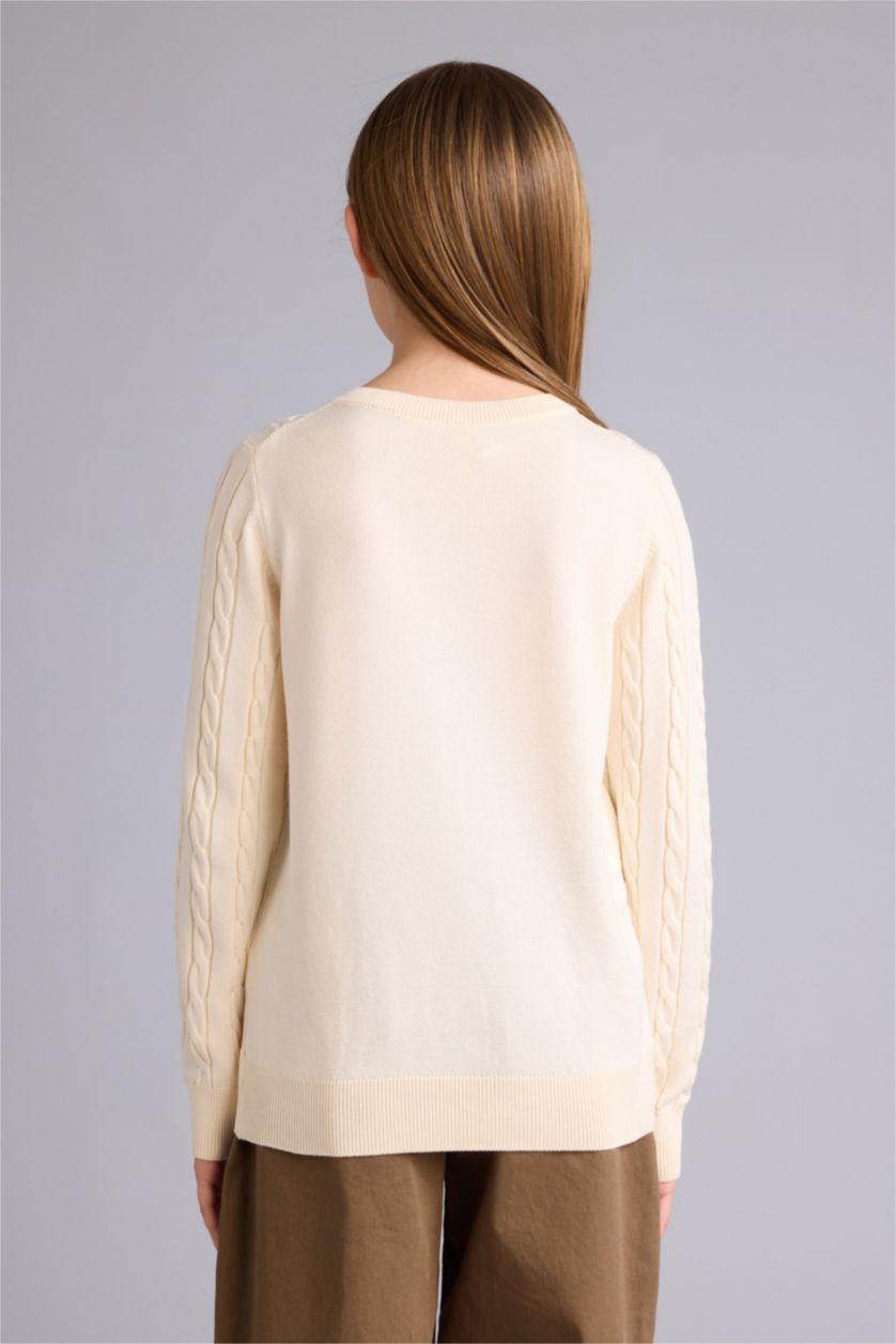 FILLES Écru Cardigan à col rond pour fille