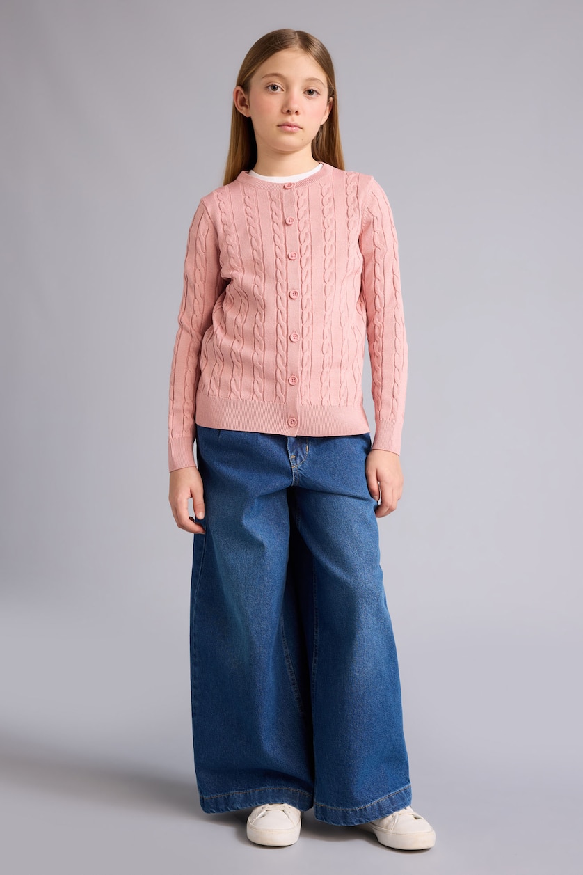 GIRLS & TEENS Pink Girl Crew Neck Cardigan