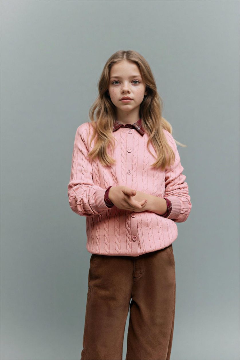 FILLES Rose Cardigan à col rond pour fille