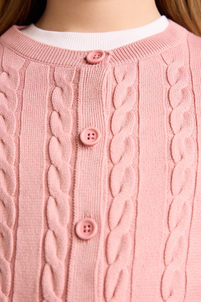 GIRLS & TEENS Pink Girl Crew Neck Cardigan