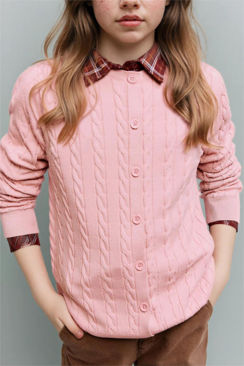 FILLES Rose Cardigan à col rond pour fille