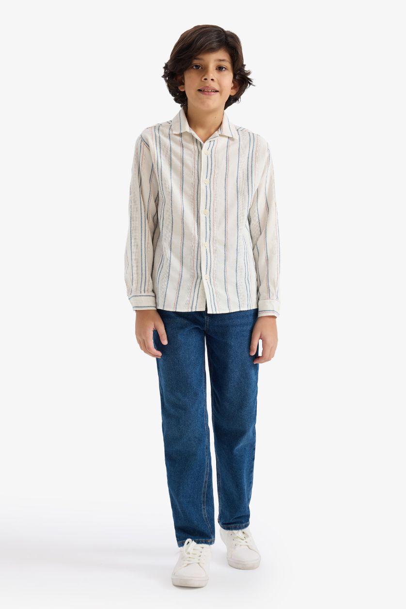 GARÇONS Écru Chemise oversize rayée à manches longues pour garçon
