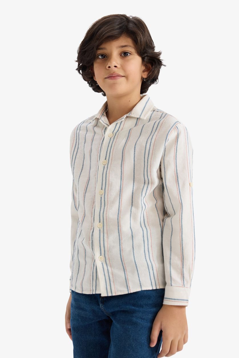 GARÇONS Écru Chemise oversize rayée à manches longues pour garçon