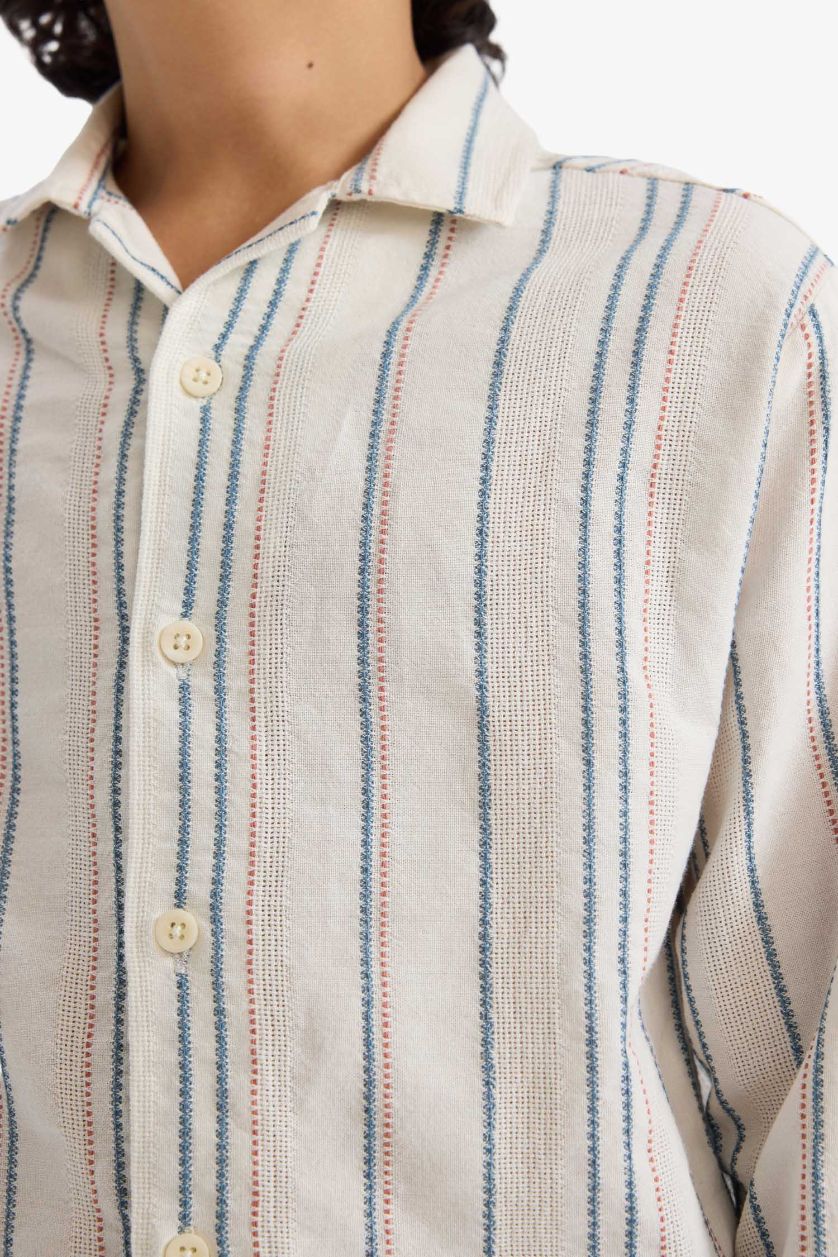 GARÇONS Écru Chemise oversize rayée à manches longues pour garçon