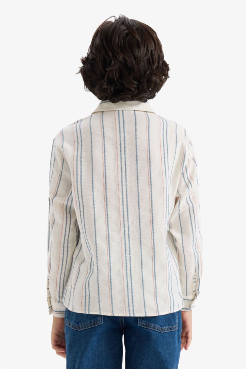 GARÇONS Écru Chemise oversize rayée à manches longues pour garçon