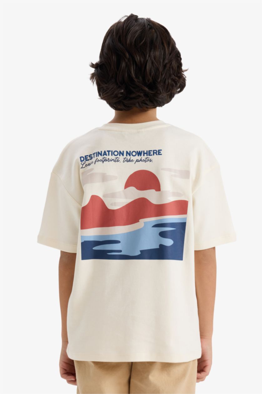 BOYS & TEENS Ecru Boy Oversize Fit Crew Neck Printed T-Shirt