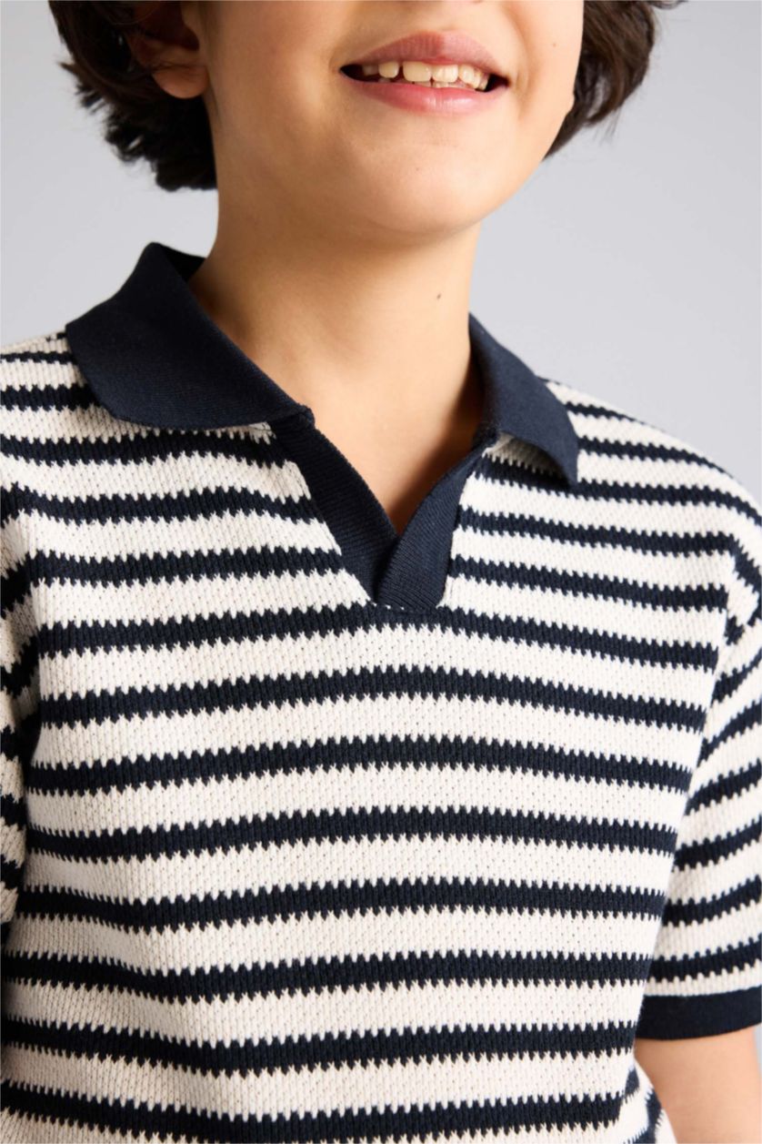 Erkek Çocuk - Genç Erkek Ekru Regular Fıt Apaş Yaka Kısa Kollu Polo Tişört Erkek Çocuk