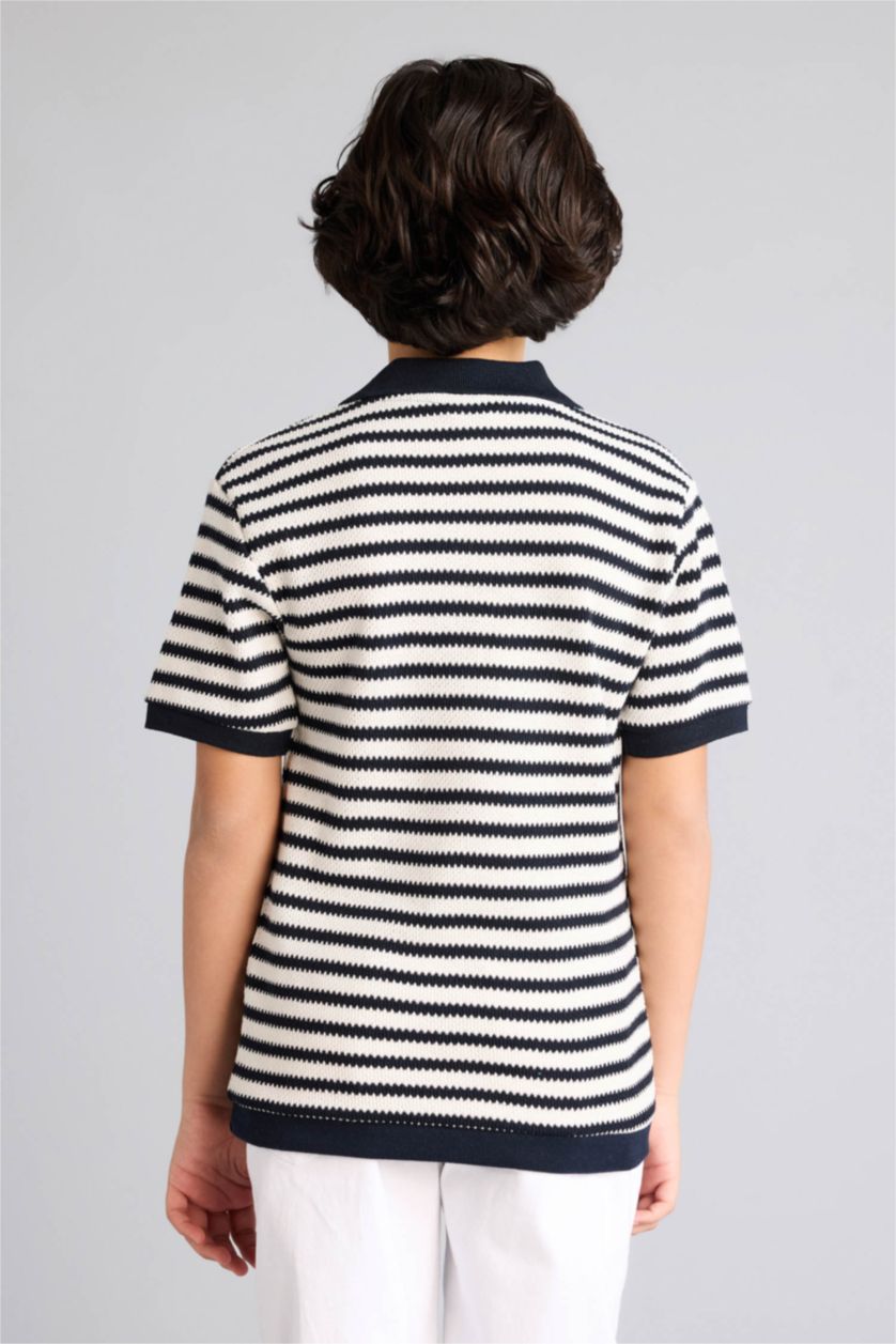 Erkek Çocuk - Genç Erkek Ekru Regular Fıt Apaş Yaka Kısa Kollu Polo Tişört Erkek Çocuk