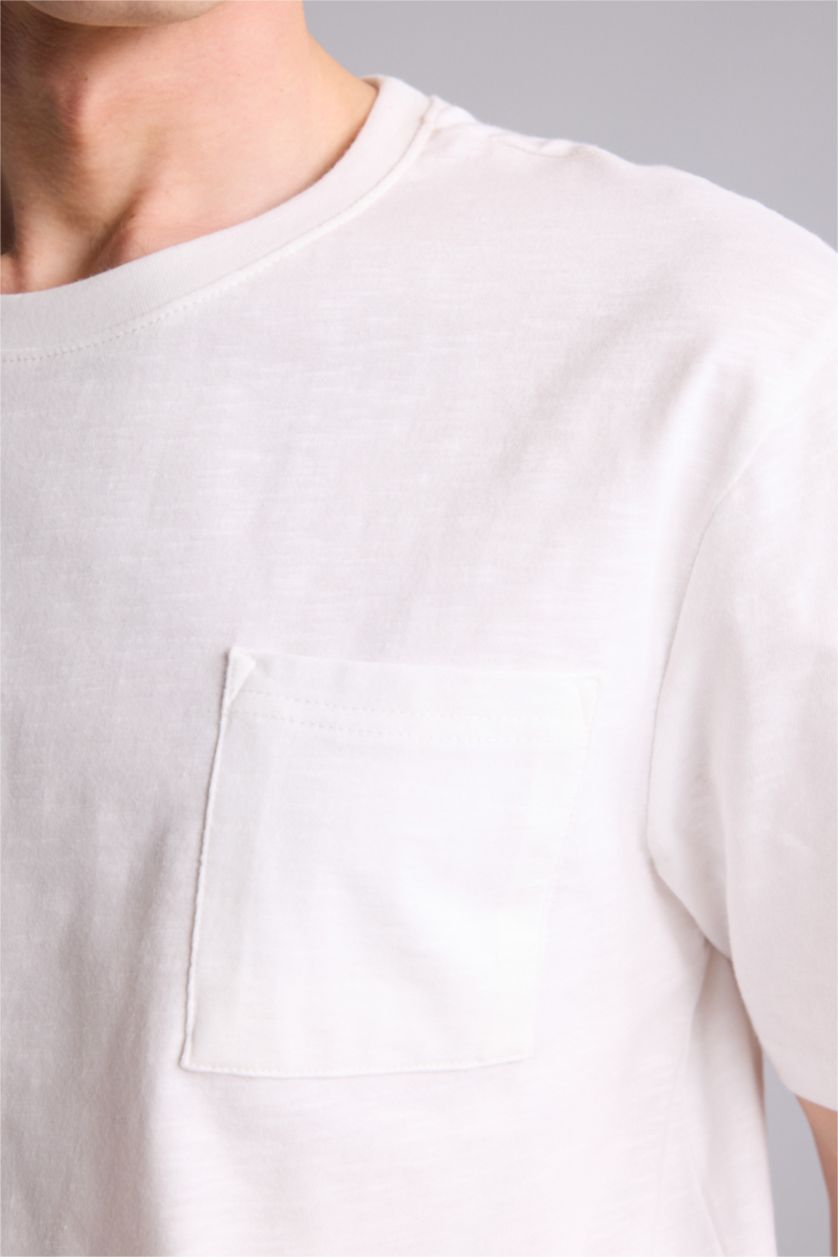 Erkek Ekru Regular Fit Kısa kollu Tişört