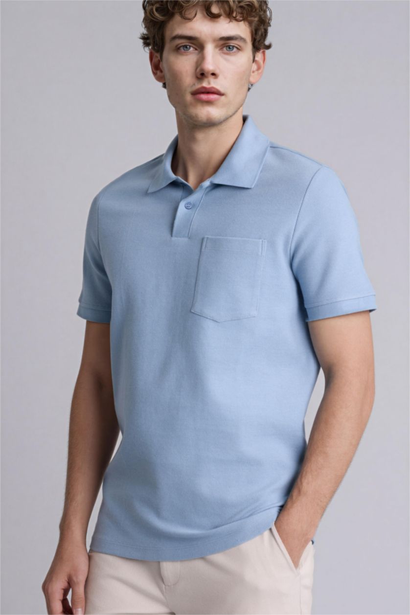 Erkek Mavi Regular Fıt Polo Yaka Kısa Kollu Polo Tişört