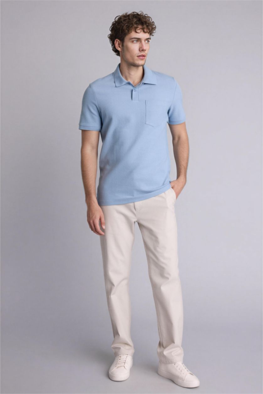 Erkek Mavi Regular Fıt Polo Yaka Kısa Kollu Polo Tişört