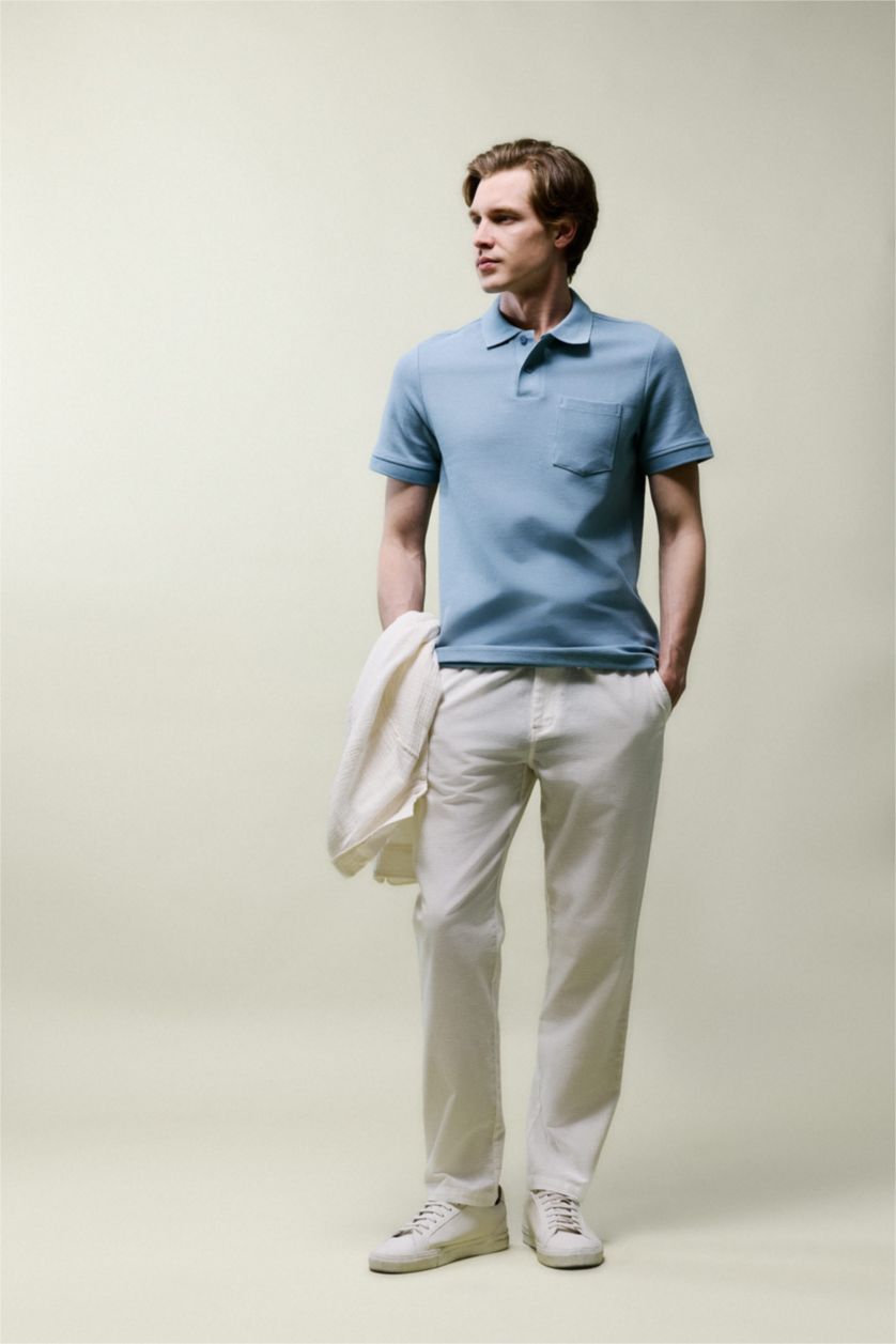 HOMME Bleu Polo à manches courtes Coupe régulière