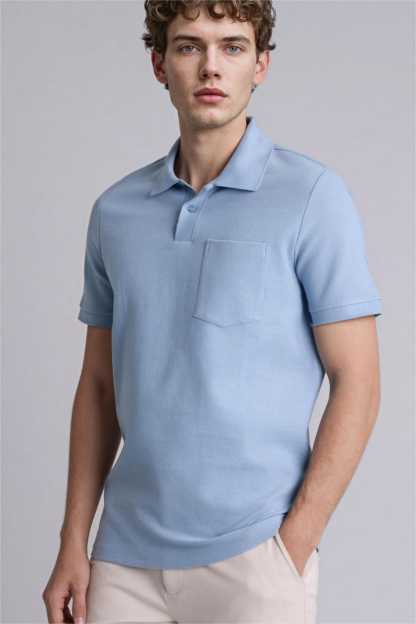 HOMME Bleu Polo à manches courtes Coupe régulière