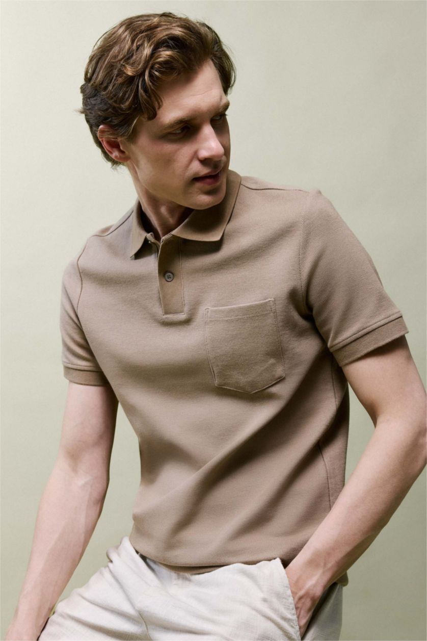 HOMME Beige Polo à manches courtes Coupe régulière