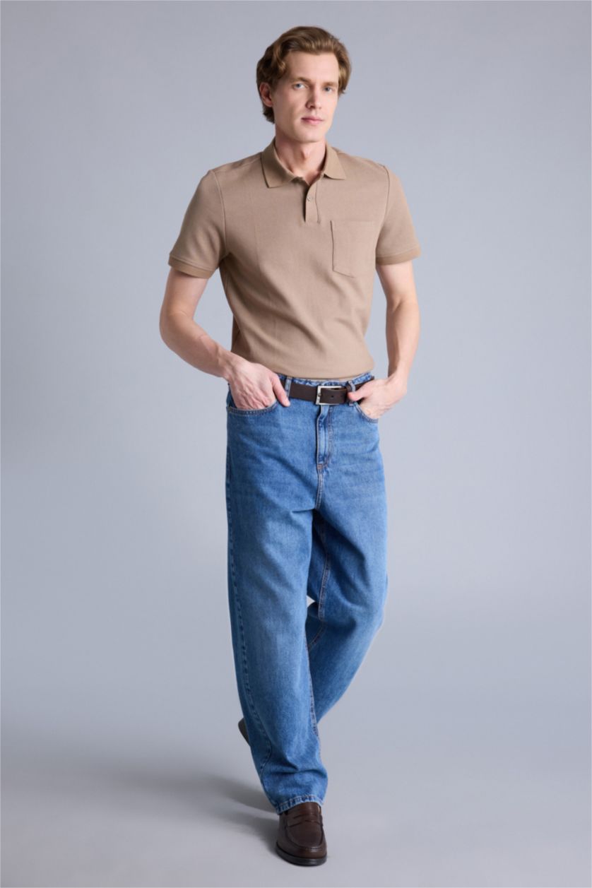 Erkek Bej Regular Fıt Polo Yaka Kısa Kollu Polo Tişört