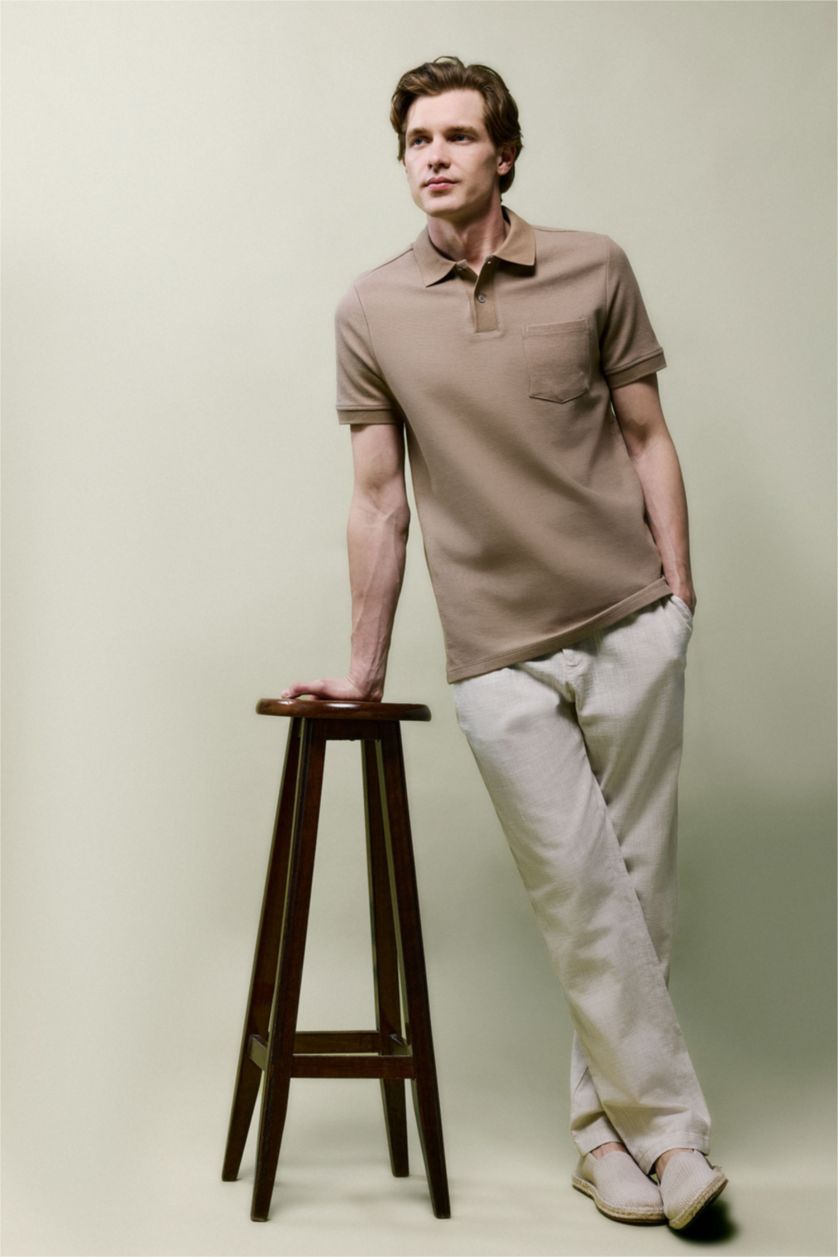 HOMME Beige Polo à manches courtes Coupe régulière