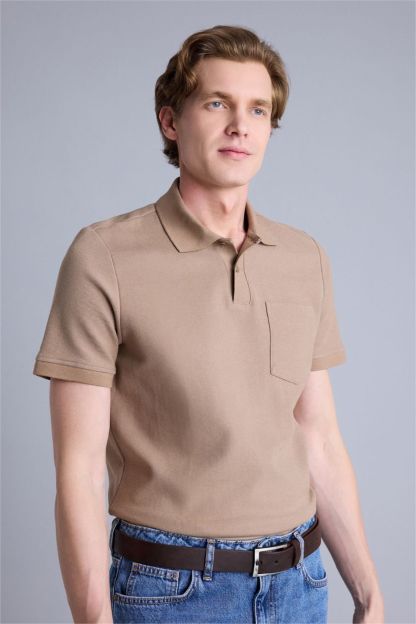 Erkek Bej Regular Fıt Polo Yaka Kısa Kollu Polo Tişört