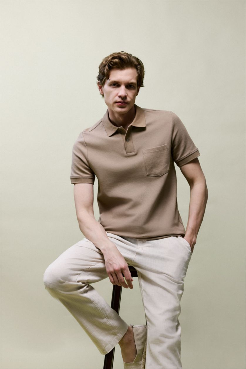 HOMME Beige Polo à manches courtes Coupe régulière