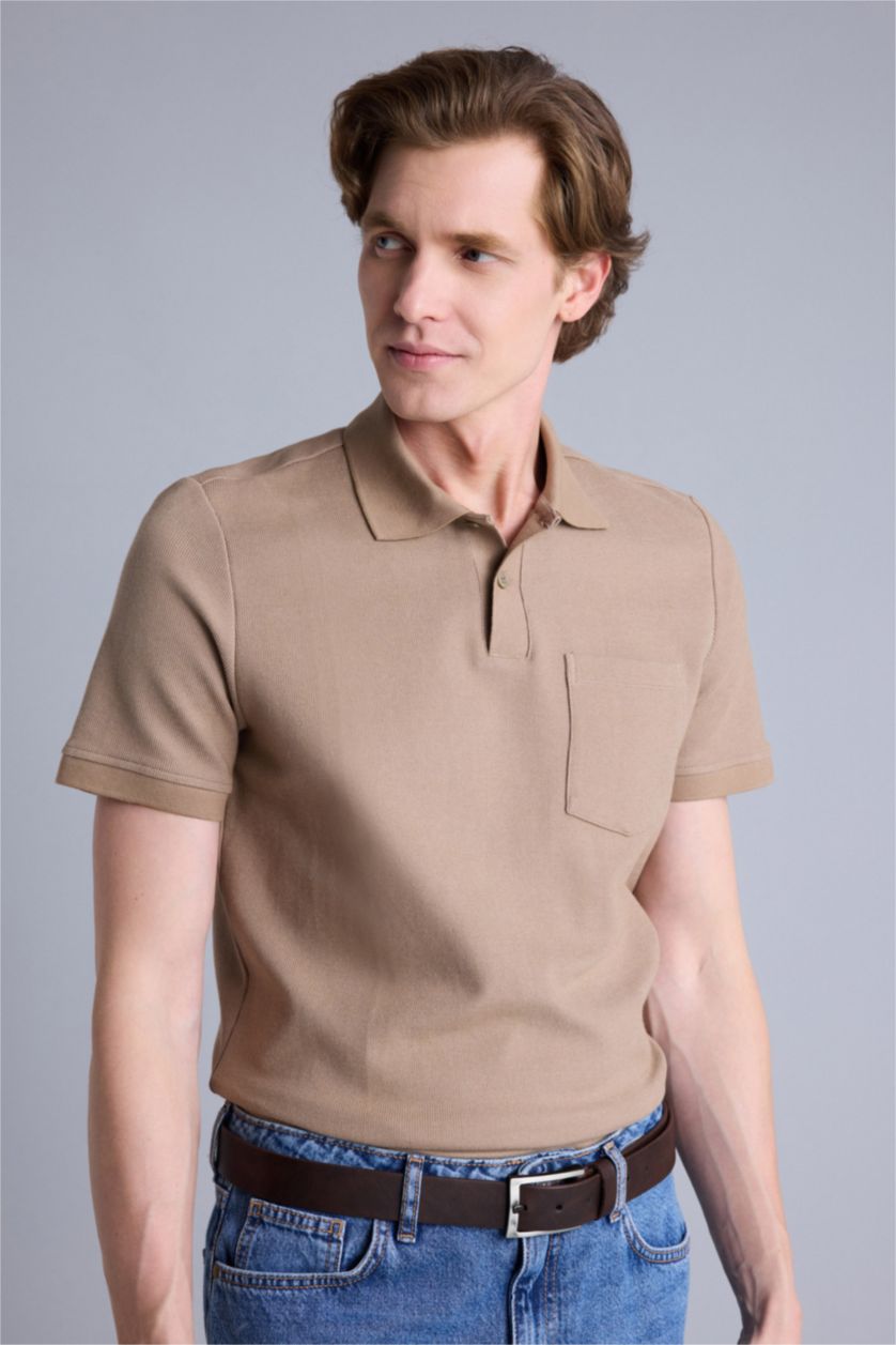 Erkek Bej Regular Fıt Polo Yaka Kısa Kollu Polo Tişört